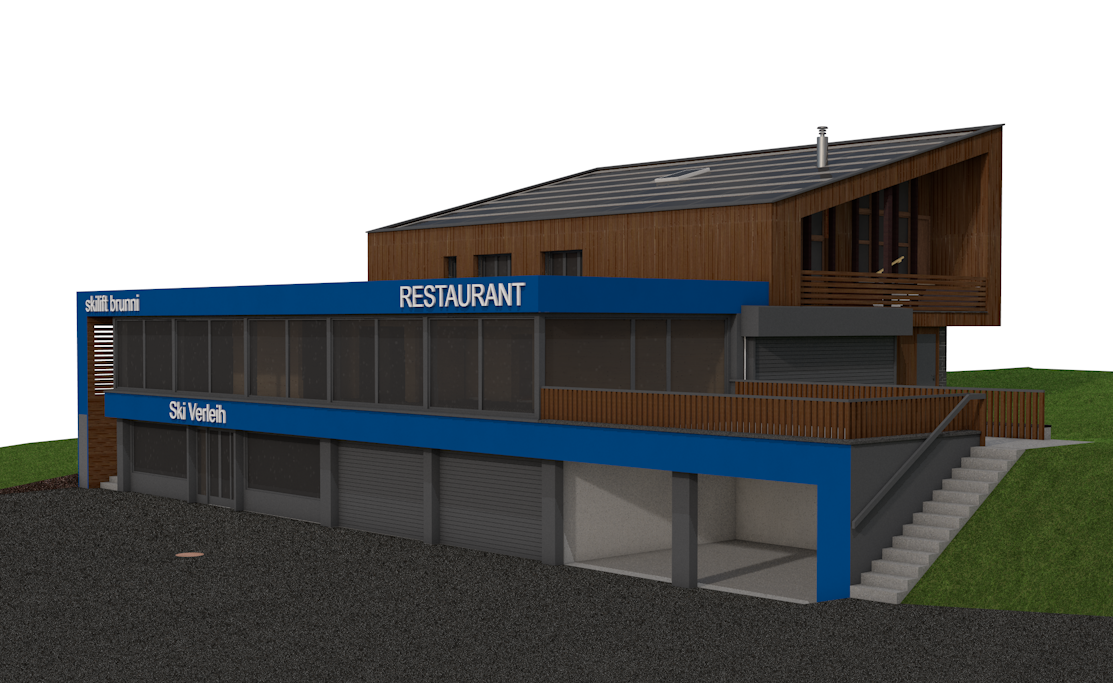 Brunni 2025 - Betriebsgebäude mit Familienrestaurant und Skiverleih